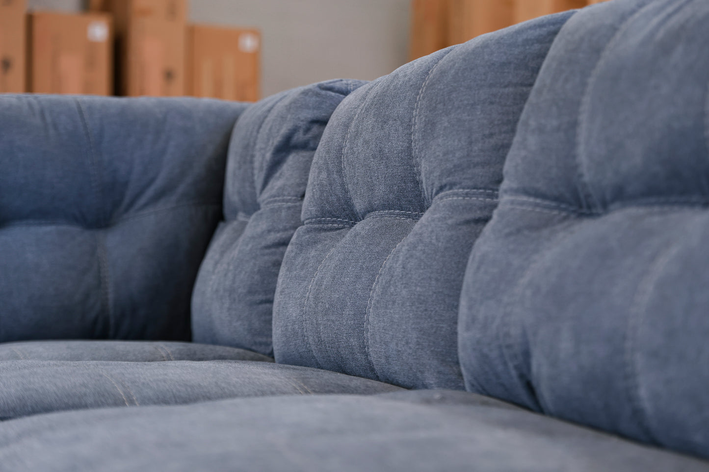 Marlee L-Shaped Lounge with Oversized Ottoman - Denim Blue