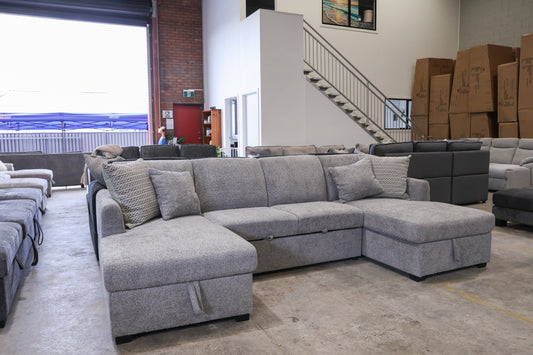 Oasis Boucle Double Chaise Lounge with Sofa Bed & Storage - Grey