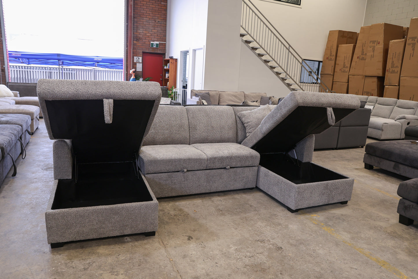 Oasis Boucle Double Chaise Lounge with Sofa Bed & Storage - Grey