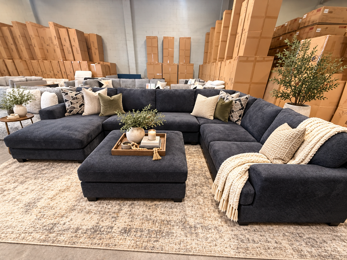black couch with ottoman