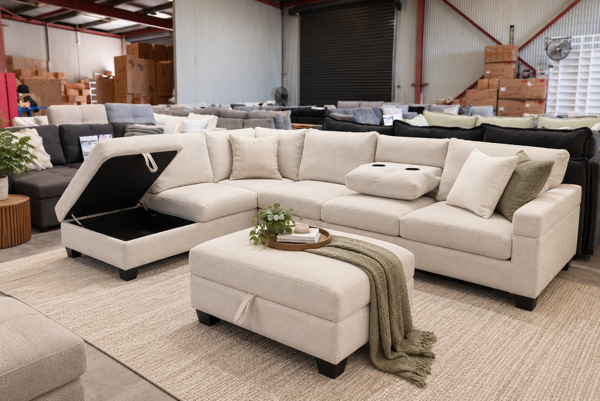 beige L shape couch