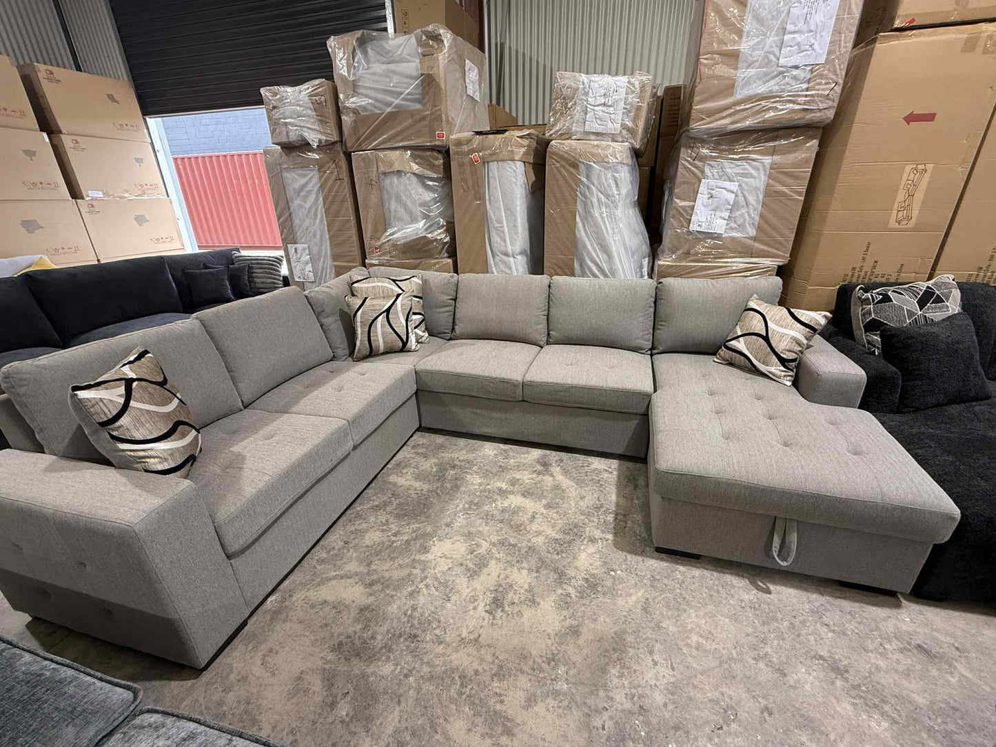 U Shape Lounge with Sofa Bed & Storage