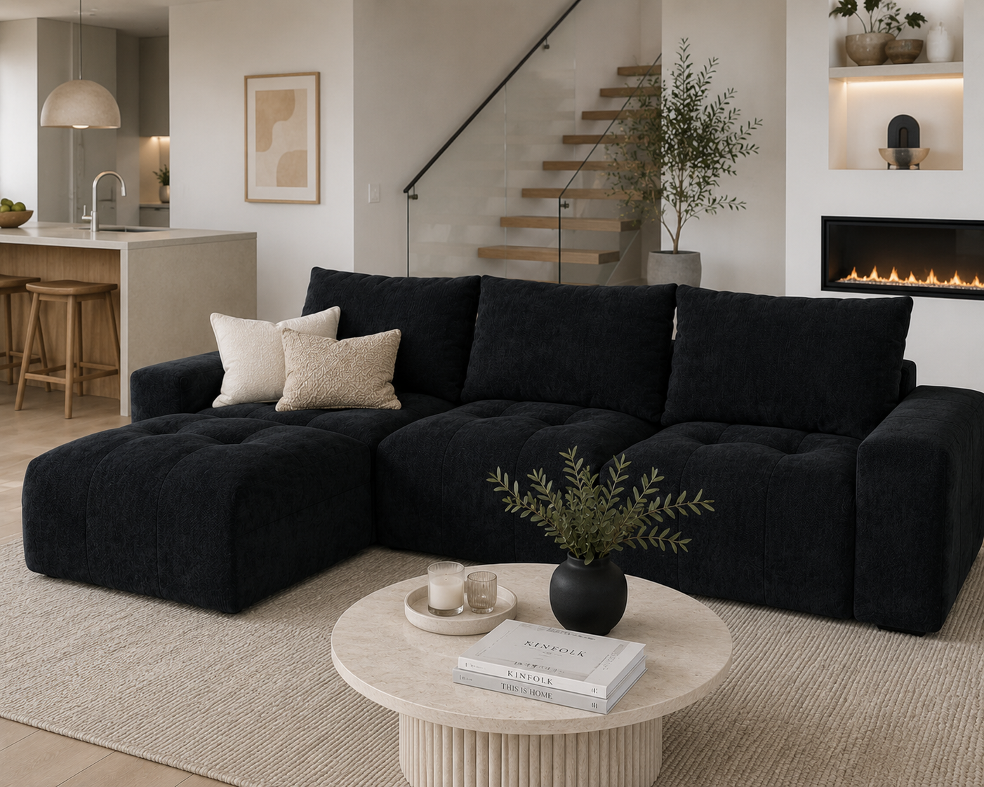 black couch for media room and living spaces