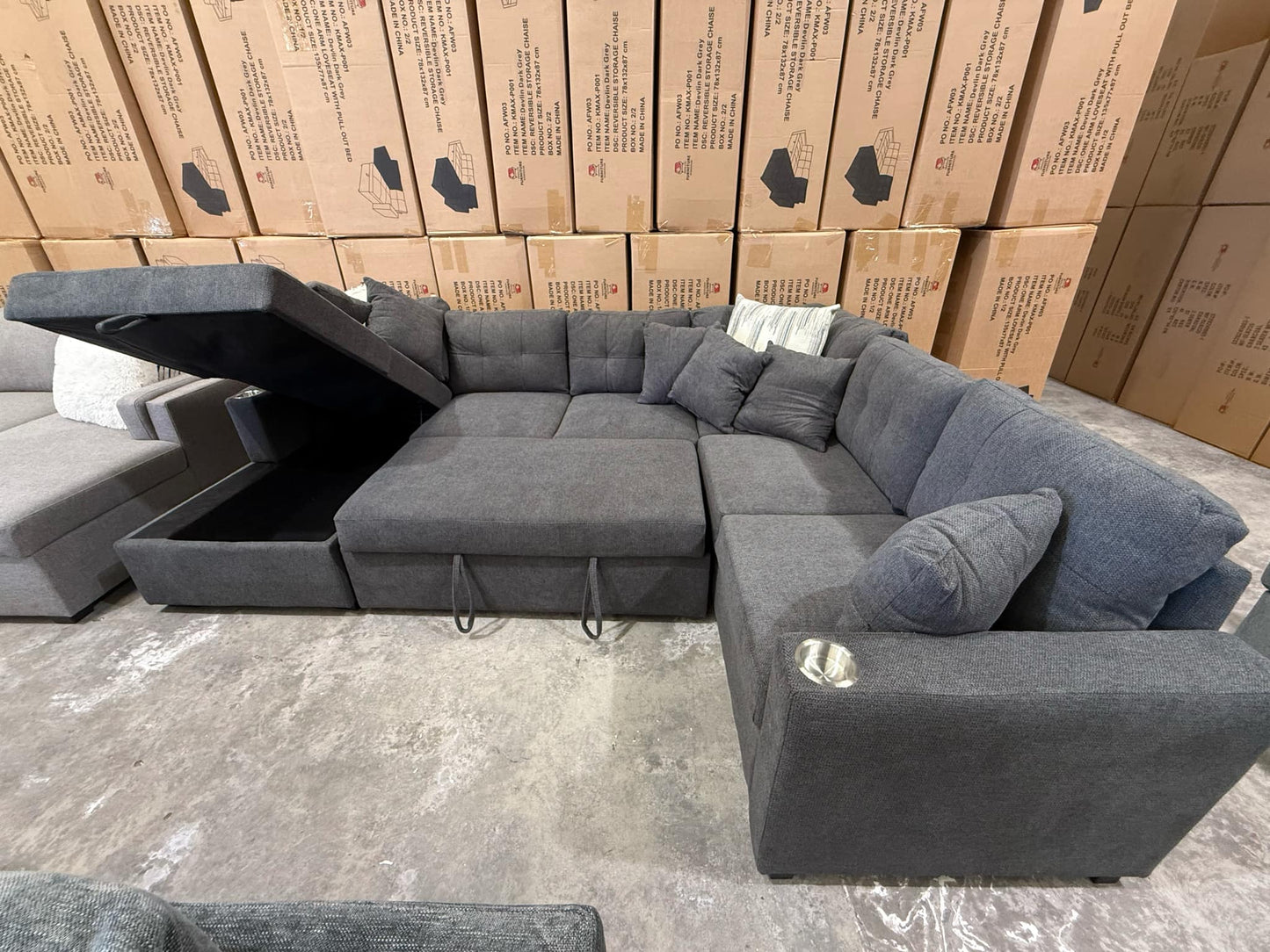 Chelsea U Shape Sofa Bed - Charcoal