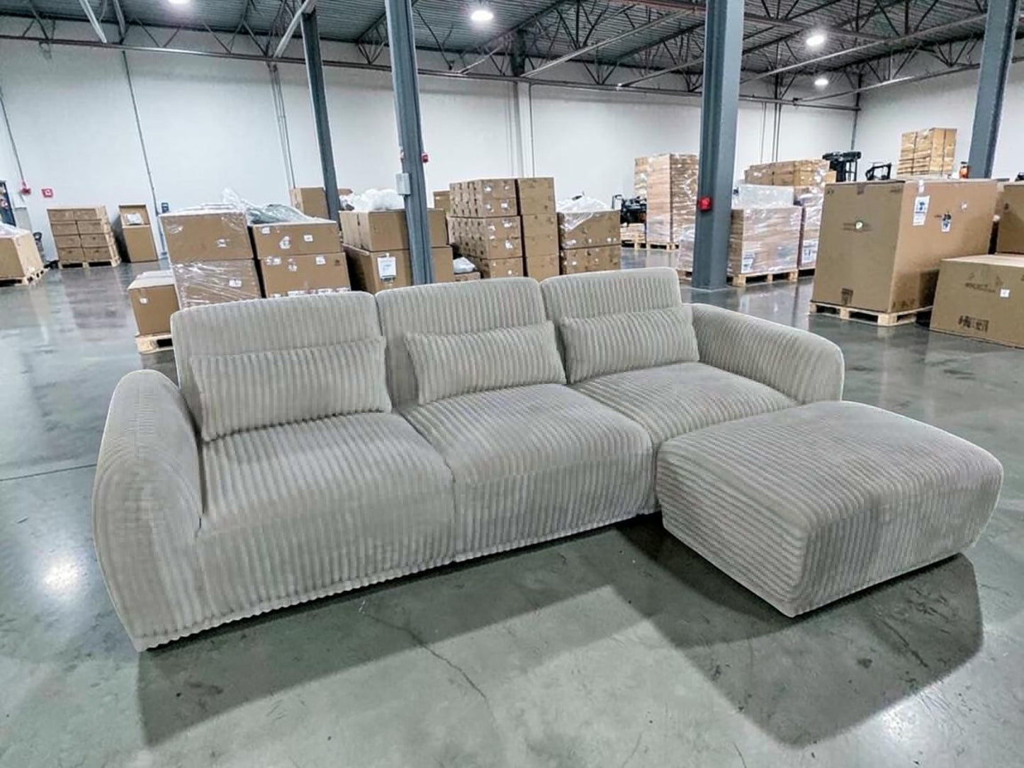 Kaya Cord 3 Seater with Ottoman - Light Grey