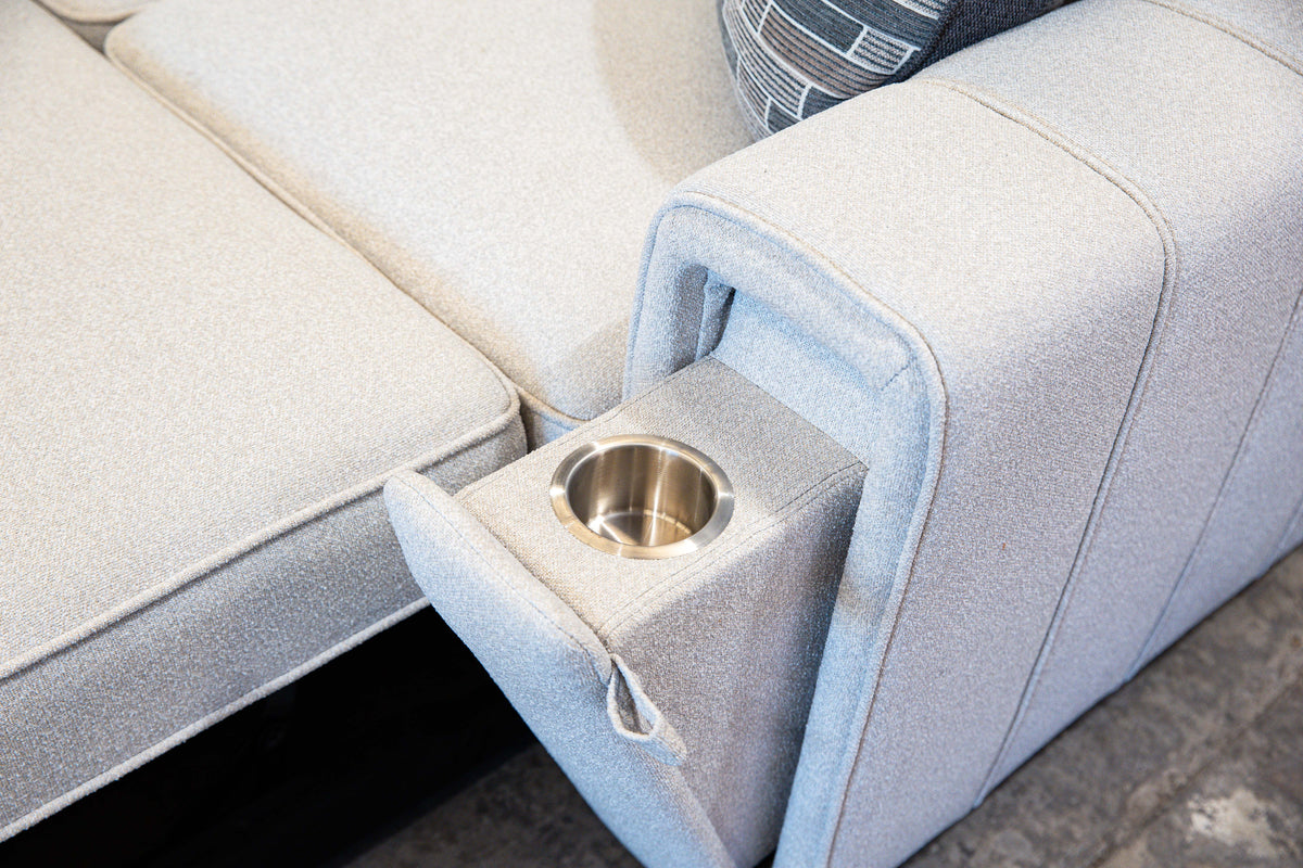 Comfortable corner sofa with built-in armrest cup holder