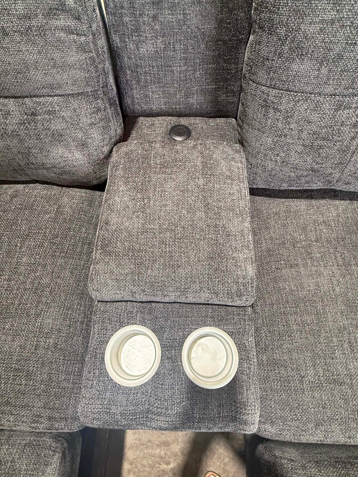 console with storage, cupholders and usb and c ports