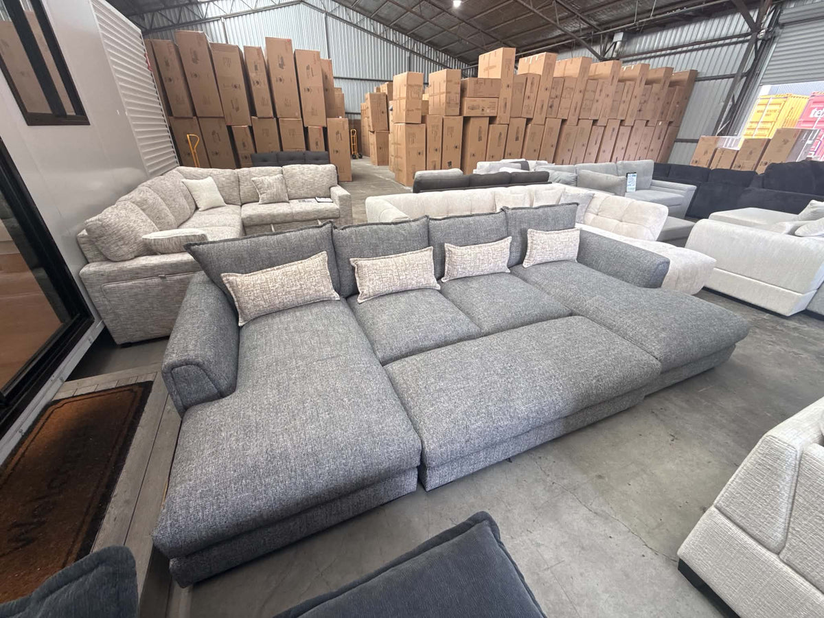 couch with 2 chaises either end plus an ottoman