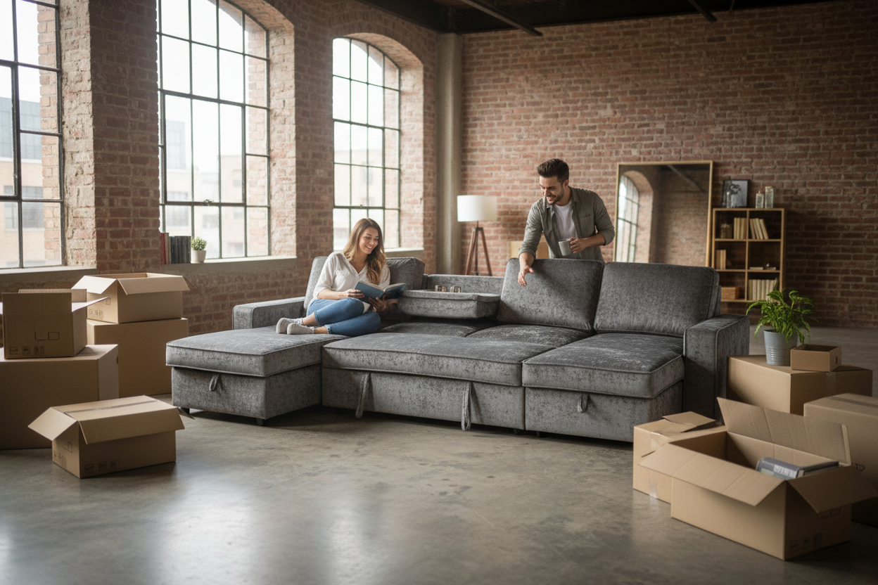 Hansen Double Chaise Sofa Bed, Storage, Cupholders USB & C Ports
