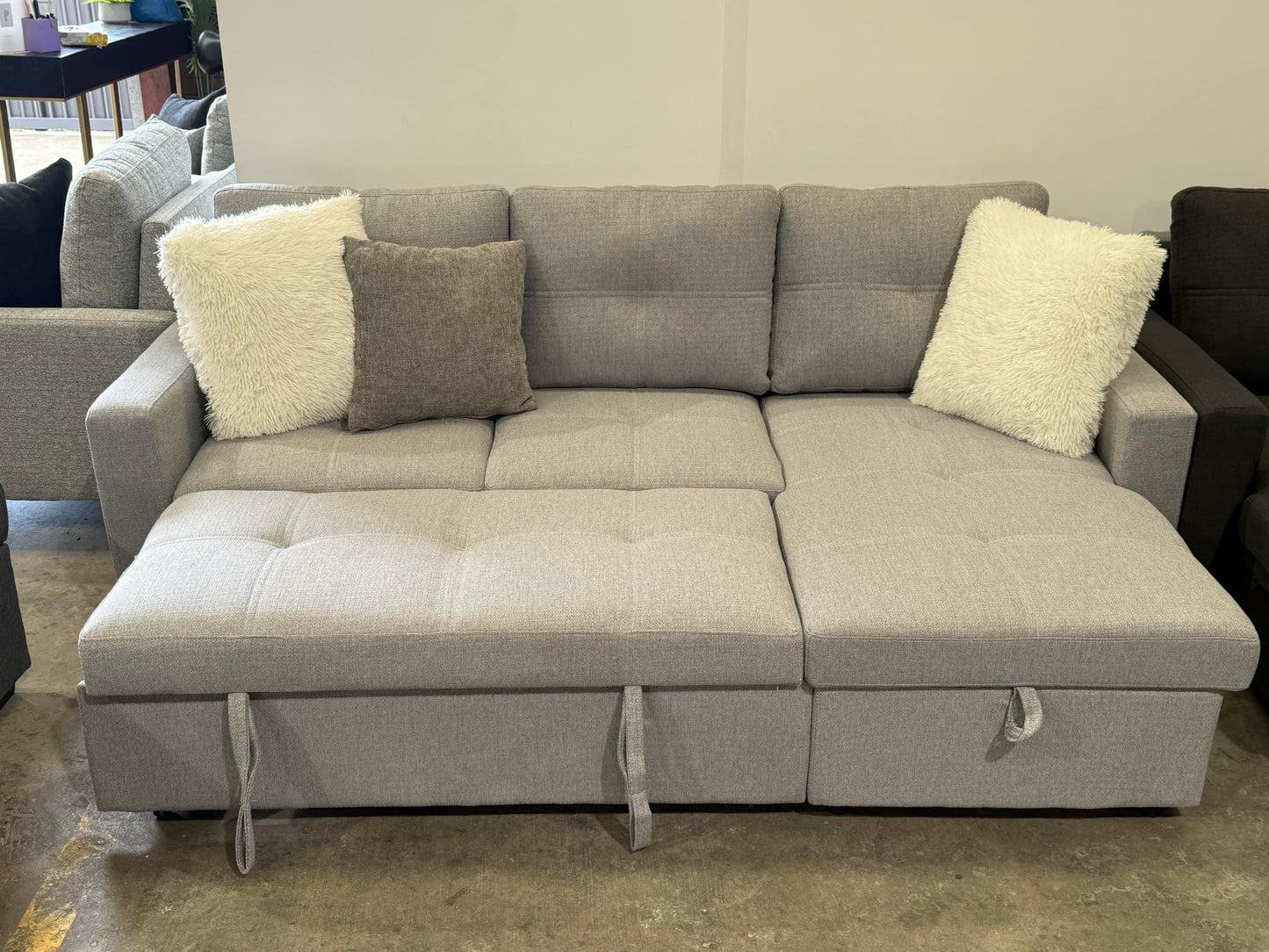 Devlin 3 Seater Sofa Bed – Reversible Chaise & Storage - Light Grey