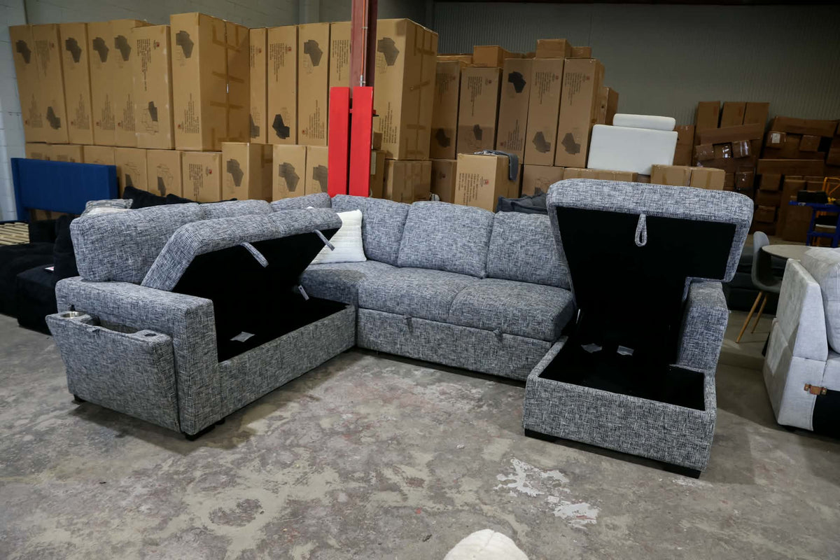 family lounge with storage and sofa bed