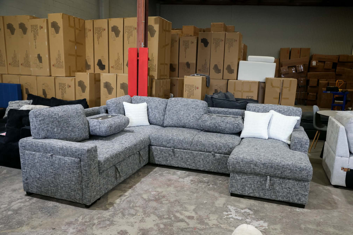 sofa bed with storage and cup holders